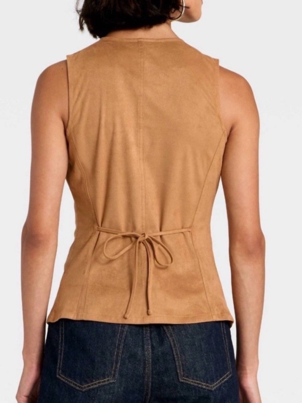 Universal Thread Sleeveless Faux Suede Button-Front Vest in Camel - Picture 2 of 2